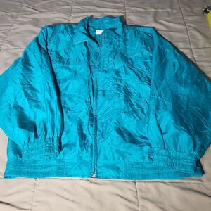 Rhoda Lynne 100% Silk Crinkle Jacket – Aqua Turquoise Lightweight Zip Jacket M